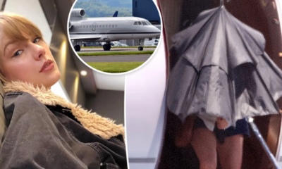 EXCLUSIVE: Taylor Swift steps off private jet, hidden by an umbrella at Edinburgh airport before being whisked away under police escort as excitement builds for first UK leg of sell-out Eras tour making fans buzzing with excitement for her first show there