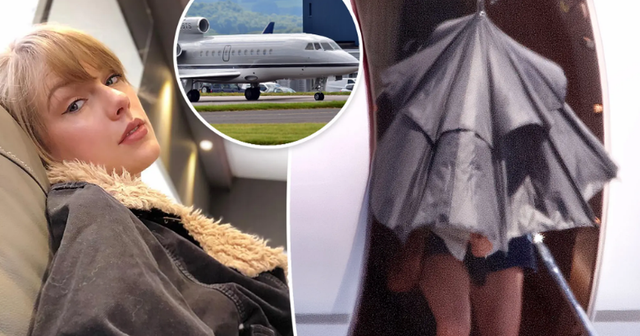 EXCLUSIVE: Taylor Swift steps off private jet, hidden by an umbrella at Edinburgh airport before being whisked away under police escort as excitement builds for first UK leg of sell-out Eras tour making fans buzzing with excitement for her first show there