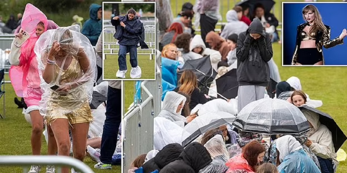 Taylor Swift "Die-hard fans brave the elements as the countdown begins for megastar's first UK Eras Tour concert in Edinburgh - after camping overnight to bag the best spots and merch